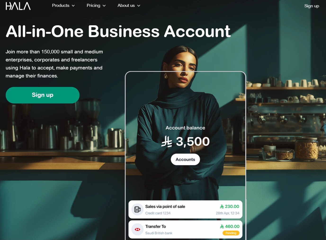 Hala Payments website page showing payment-terminal product information