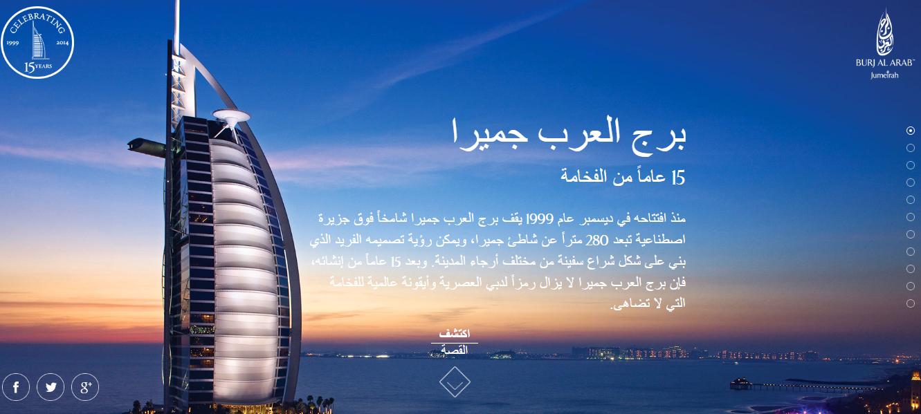 Burj Al Arab 15th anniversary interactive page