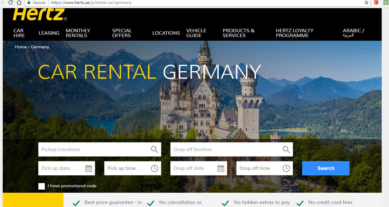 Historical Hertz Germany destination landing page